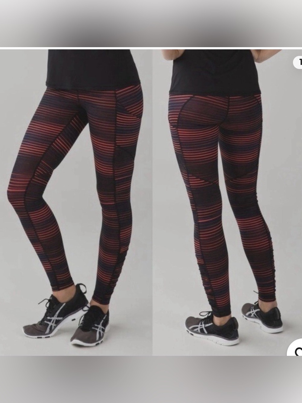 Lululemon Leggings Black Women Sz 6 Striped Speed IV Ruched Pocket Gym Training